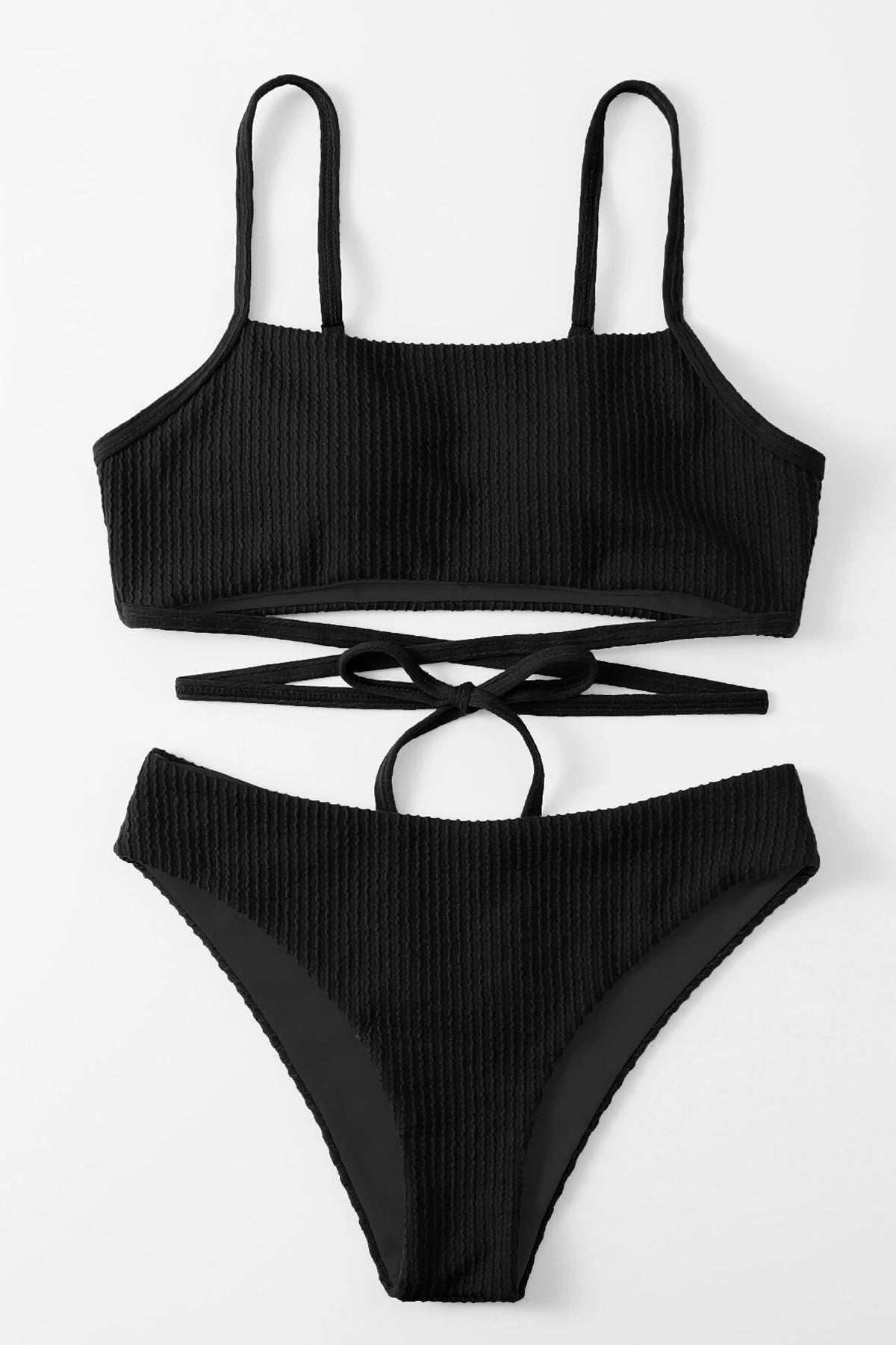 Kadın Siyah Çapraz Bağlama Detaylı Yüksek Bel Bikini Takımı - görsel 6