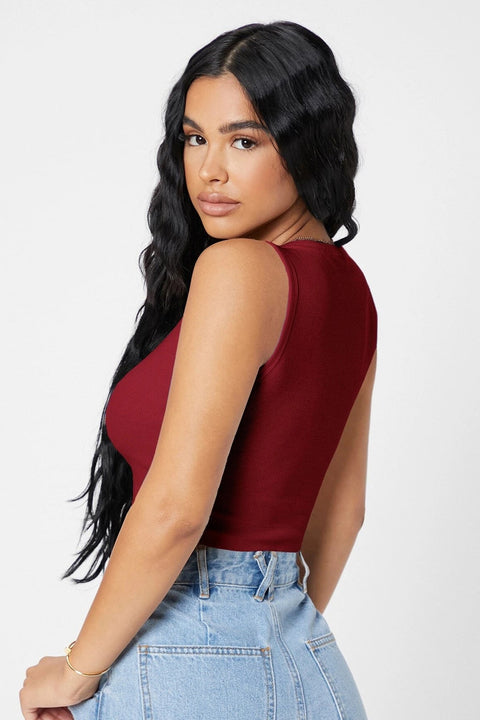 Kadın Bordo Kare Yaka Crop Top Bluz - görsel 2