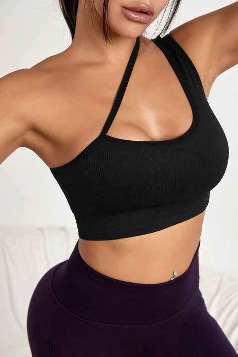 Kadın Siyah Tek Omuzlu Çapraz Askılı Crop Top Büstiyer - görsel 3