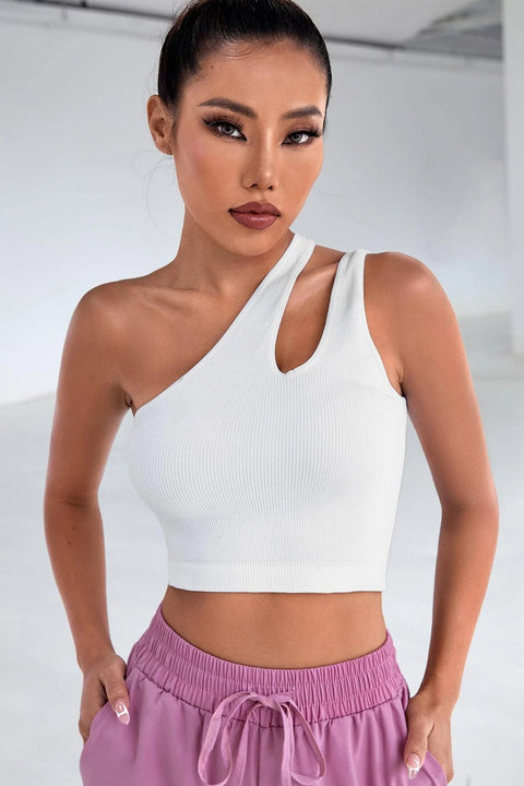 Kadın Beyaz Tek Omuz Cut Out Detaylı Crop Top Bluz - görsel 3