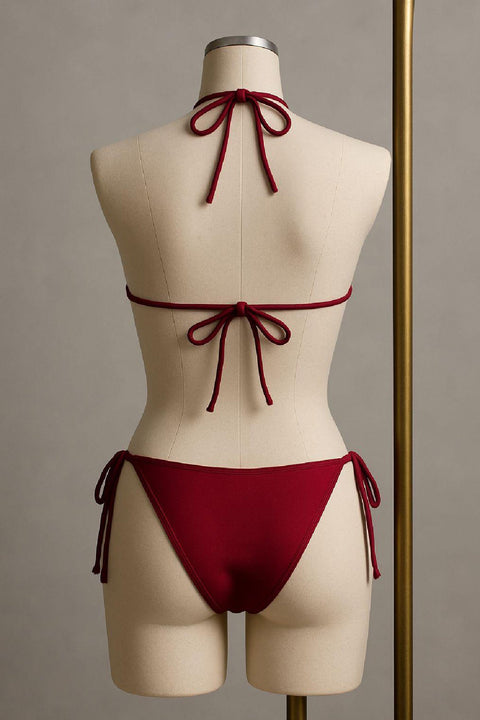 Kadın Bordo Yandan ve Boyundan Bağlamalı Bikini Mayo Takımı - görsel 3