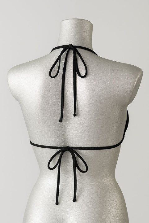 Kadın Siyah Pedli Üçgen Bikini Üstü Halter Bağlamalı Aksesuarlı - görsel 5