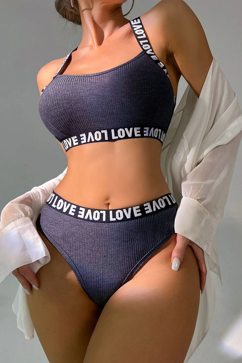 Kadın Lacivert Çapraz Sırt Ve Love Yazı Detaylı Iç Çamaşır Takımi - görsel 2