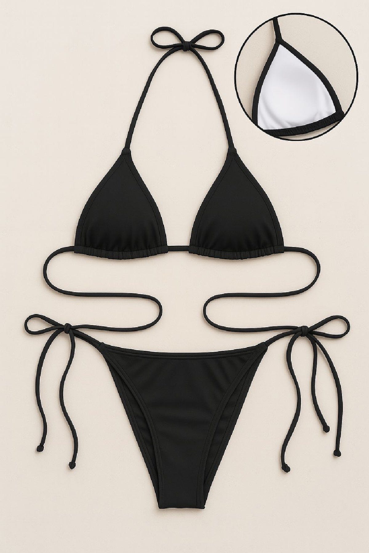 Kadın Siyah Yandan ve Boyundan Bağlamalı Bikini Mayo Takımı - görsel 1