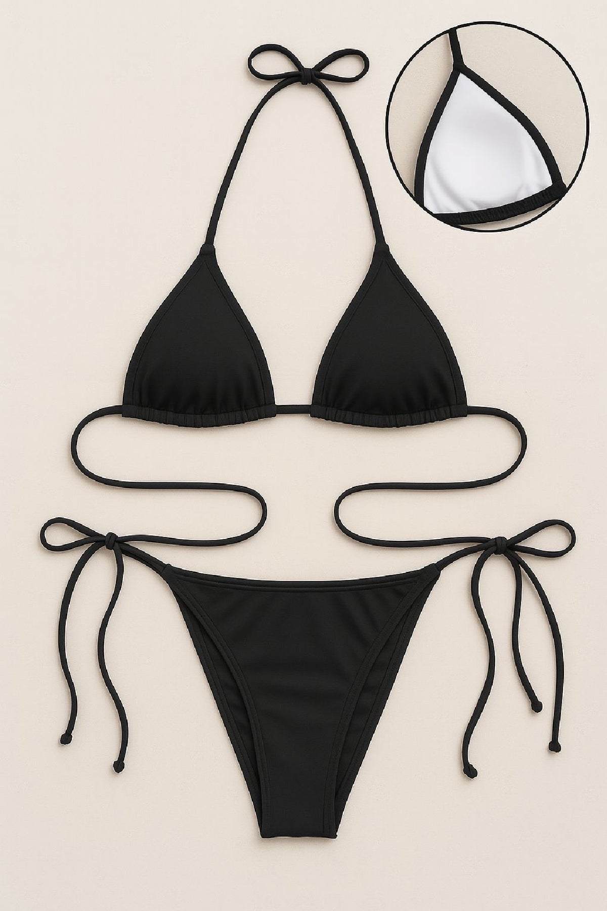 Kadın Siyah Yandan ve Boyundan Bağlamalı Bikini Mayo Takımı - görsel 1
