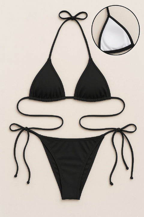 Kadın Siyah Yandan ve Boyundan Bağlamalı Bikini Mayo Takımı - görsel 1