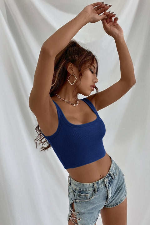 Kadın Lacivert Kalın Askılı Crop Top Büstiyer - görsel 3