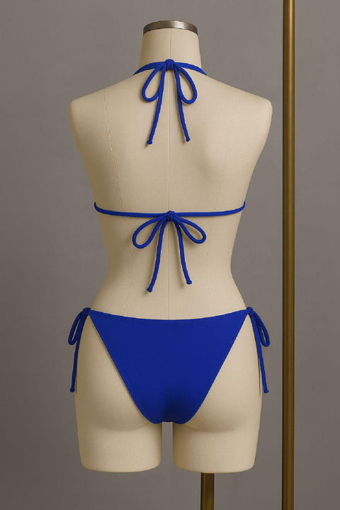 Kadın Mavi Yandan ve Boyundan Bağlamalı Bikini Mayo Takımı - görsel 3