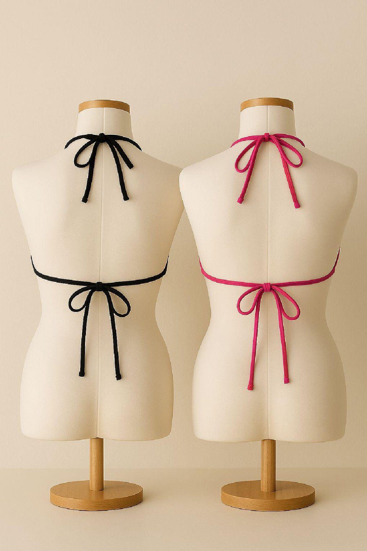Kadın Siyah ve Fuşya Minimal Kesim Üçgen Bikini Üstü - görsel 3