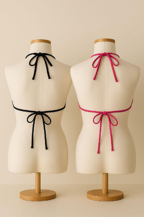 Kadın Siyah ve Fuşya Minimal Kesim Üçgen Bikini Üstü - görsel 3