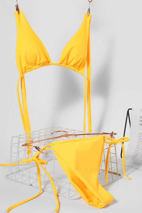 Kadın Sarı Yandan Bağlamalı Tangalı Üçgen Bikini Mayo Takımı - görsel 3