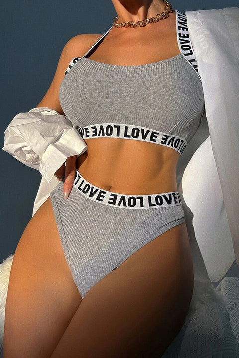 Kadın Gri Çapraz Sırt Ve Love Yazı Detaylı Iç Çamaşır Takımı - görsel 3