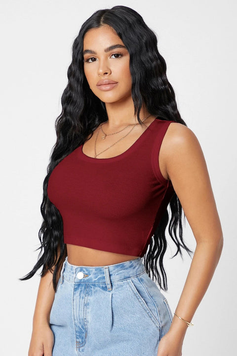 Kadın Bordo Kare Yaka Crop Top Bluz - görsel 5
