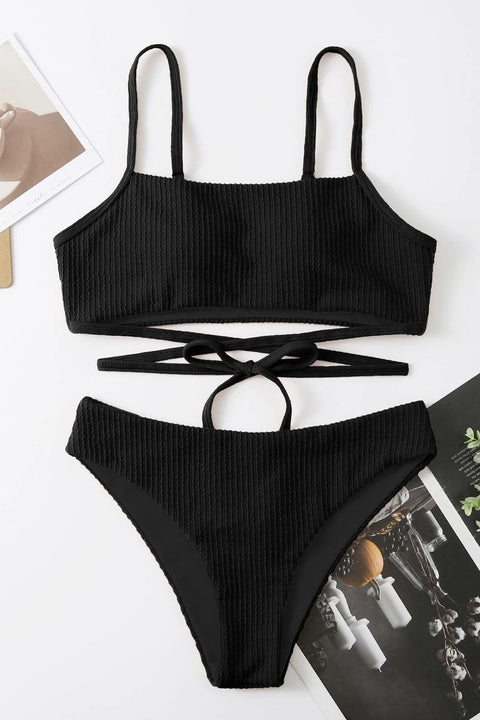 Kadın Siyah Çapraz Bağlama Detaylı Yüksek Bel Bikini Takımı - görsel 4