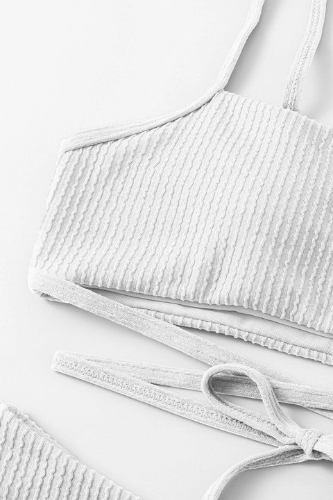 Kadın Beyaz Çapraz Bağlama Detaylı Yüksek Bel Bikini Takımı - görsel 5