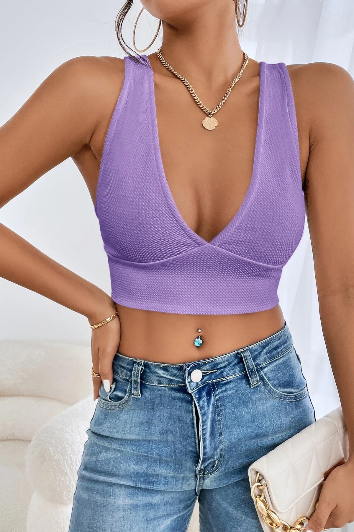 Kadın Lila Çapraz Sırt Detaylı Şık Crop Top Büstiyer - görsel 4