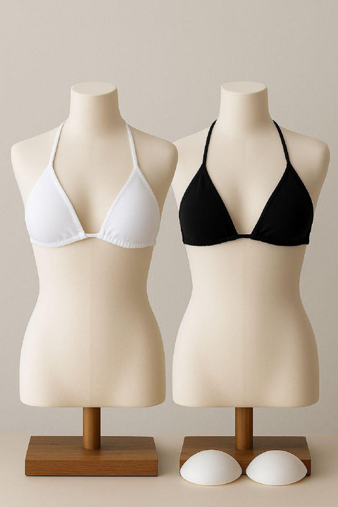 Kadın Siyah ve Beyaz Minimal Kesim Üçgen Bikini Üstü - görsel 4