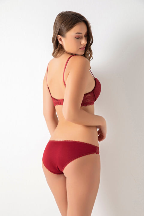 Kadın Bordo Straplez Push Up Dolgulu Sütyen Külot Takımı - görsel 2