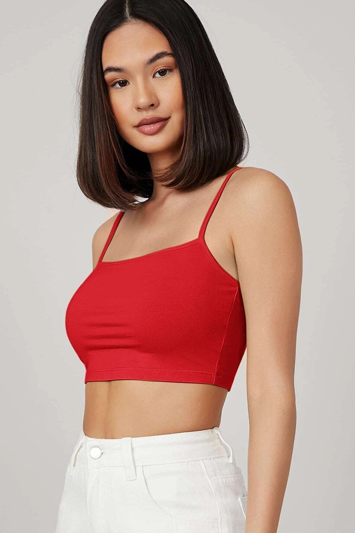 Kadın Kırmızı Ip Askılı Crop Top Büstiyer - görsel 5