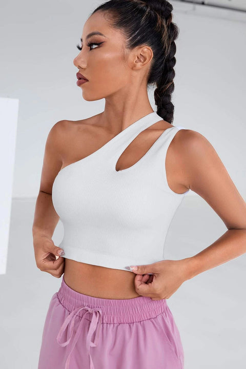 Kadın Beyaz Tek Omuz Cut Out Detaylı Crop Top Bluz - görsel 5
