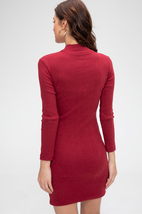 Kadın Bordo Kaşkorse Balıkçı Yaka Uzun Kollu Bodycon Mini Elbise - görsel 4