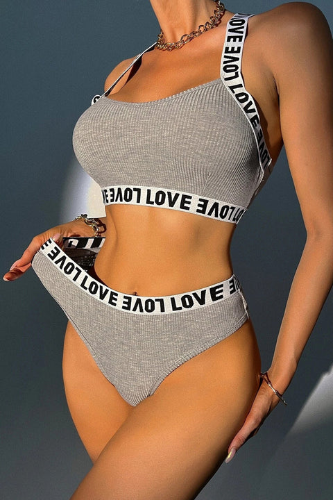 Kadın Gri Çapraz Sırt Ve Love Yazı Detaylı Iç Çamaşır Takımı - görsel 5