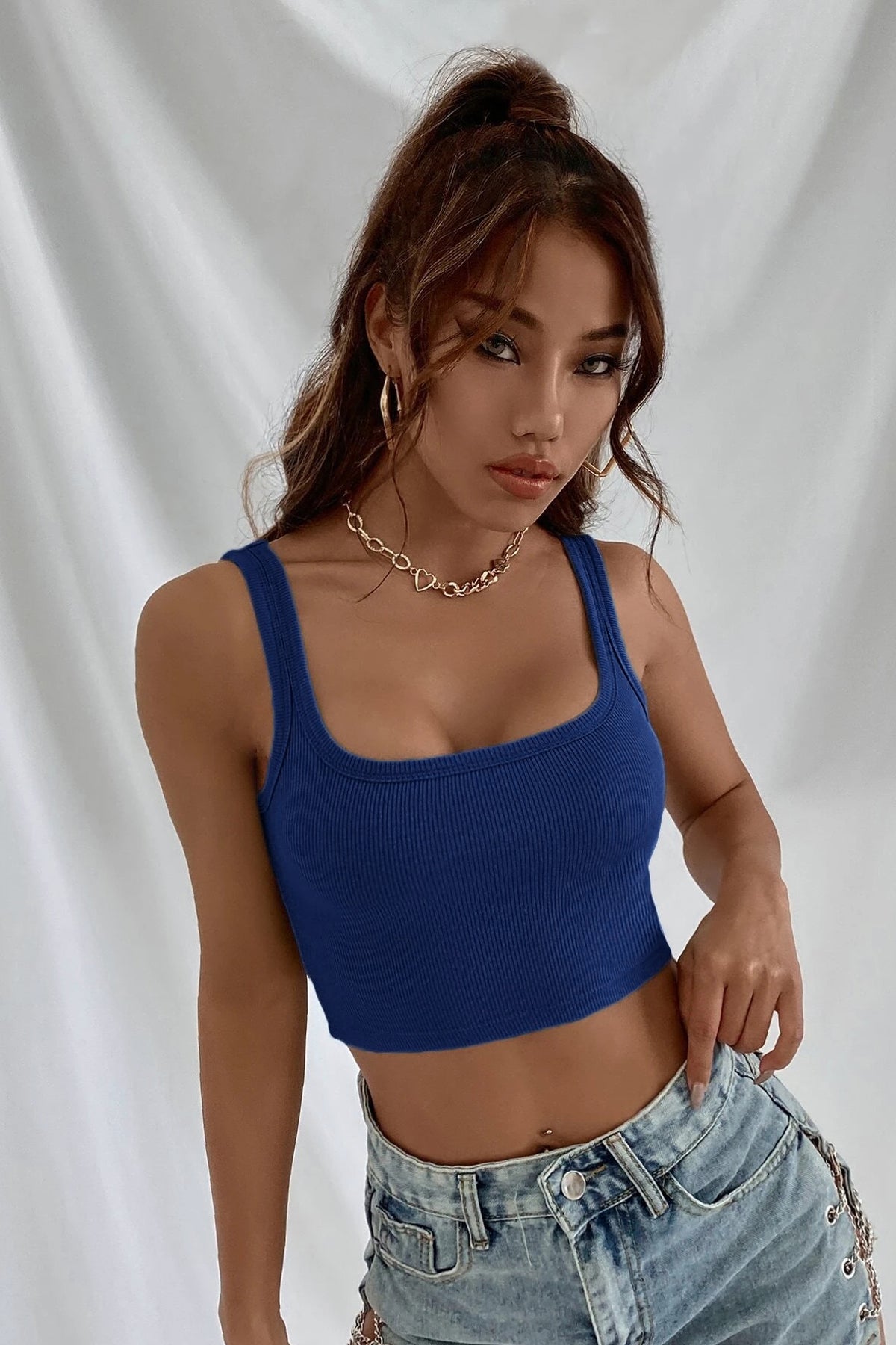 Kadın Lacivert Kalın Askılı Crop Top Büstiyer - görsel 4