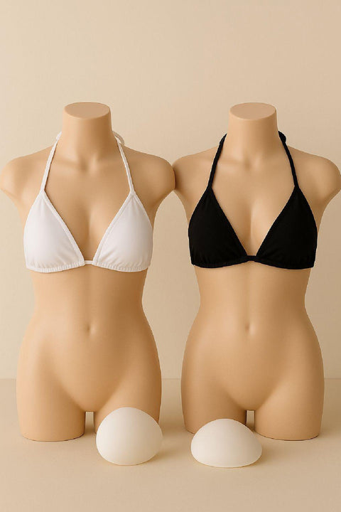 Kadın Siyah ve Beyaz Minimal Kesim Üçgen Bikini Üstü - görsel 6
