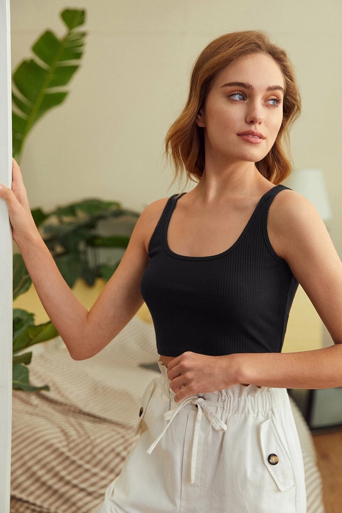Kadın Siyah Kalın Askılı Crop Top Büstiyer - görsel 7