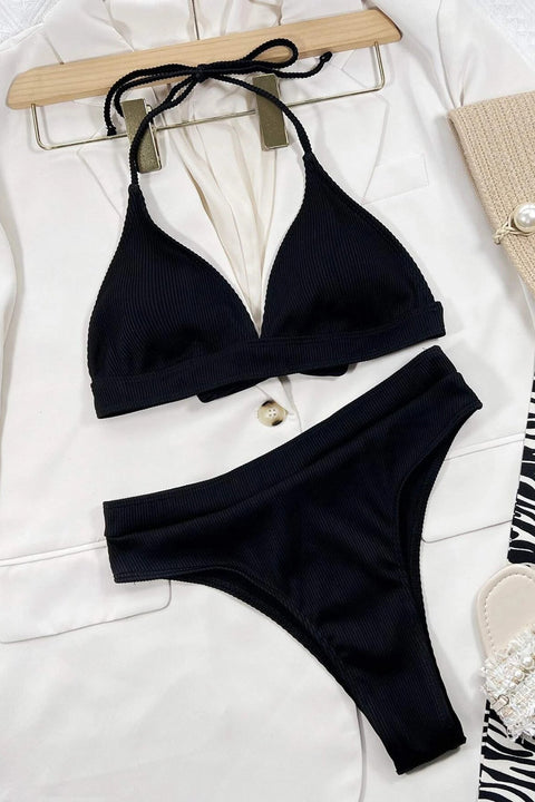 Kadın Siyah Boyundan Ve Belden Bağlamalı Yüksek Bel Bikini Takımı - görsel 7