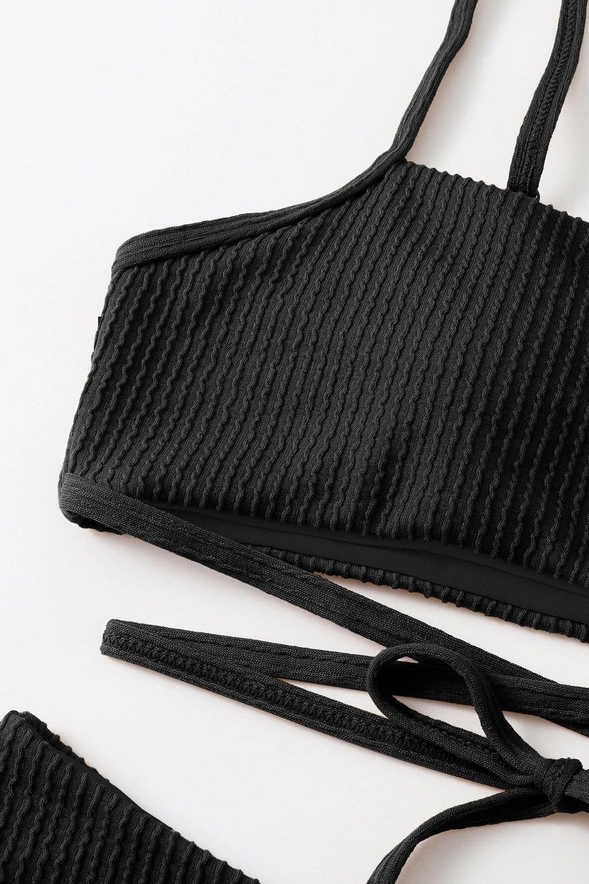 Kadın Siyah Çapraz Bağlama Detaylı Yüksek Bel Bikini Takımı - görsel 7