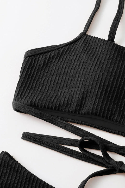 Kadın Siyah Çapraz Bağlama Detaylı Yüksek Bel Bikini Takımı - görsel 7
