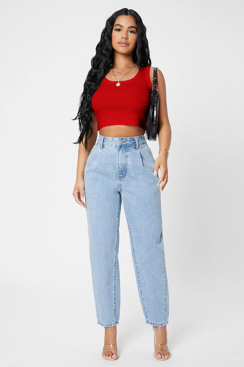 Kadın Kırmızı Kare Yaka Crop Top Bluz - görsel 3