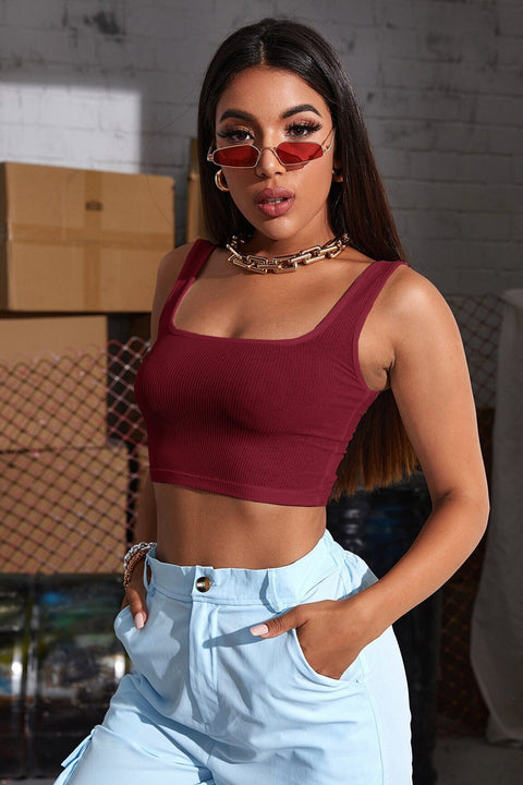 Kadın Bordo Kalın Askılı Crop Top Büstiyer - görsel 3