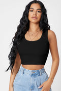Kadın Siyah Kare Yaka Crop Top Bluz - görsel 1