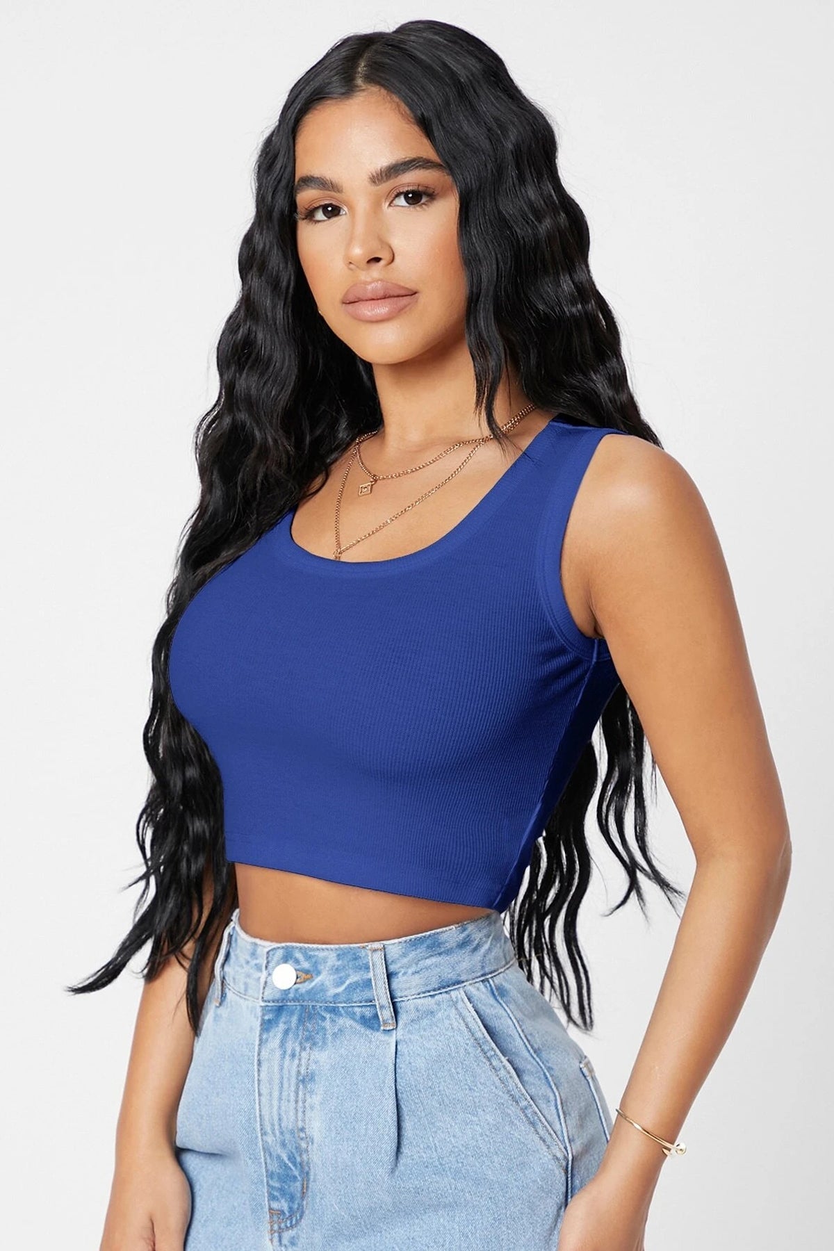 Kadın Lacivert Kare Yaka Crop Top Bluz - görsel 5
