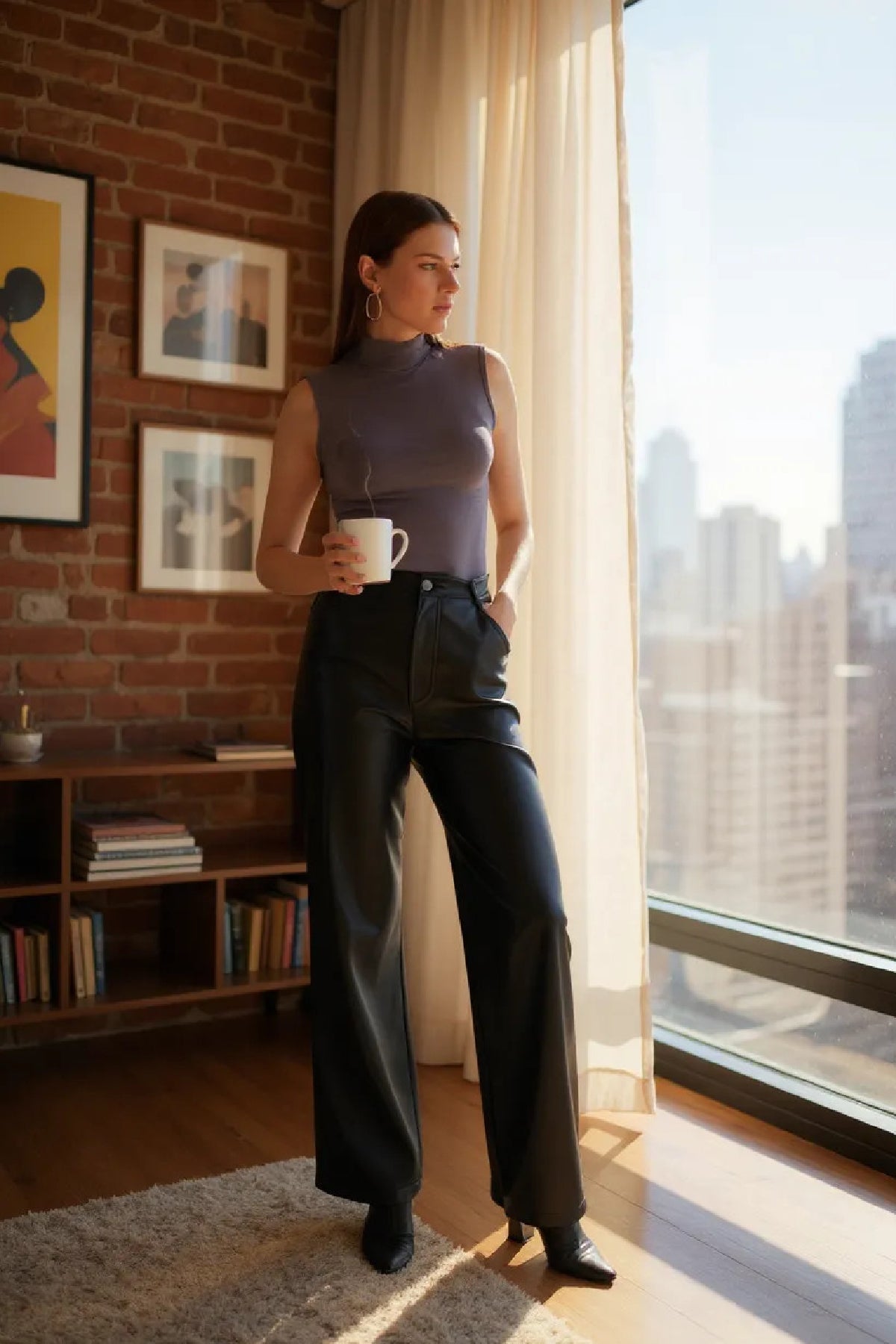 Kadın Antrasit Gri Kolsuz Balıkçı Yaka Basic Bluz - görsel 8