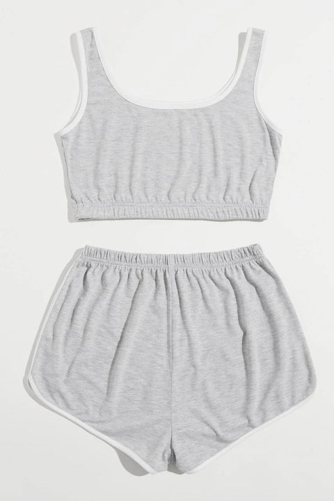Kadın Gri Askılı Crop Top ve Şortlu Gecelik Takım - görsel 2