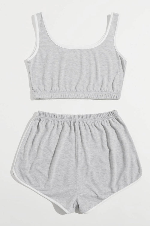 Kadın Gri Askılı Crop Top ve Şortlu Gecelik Takım - görsel 2