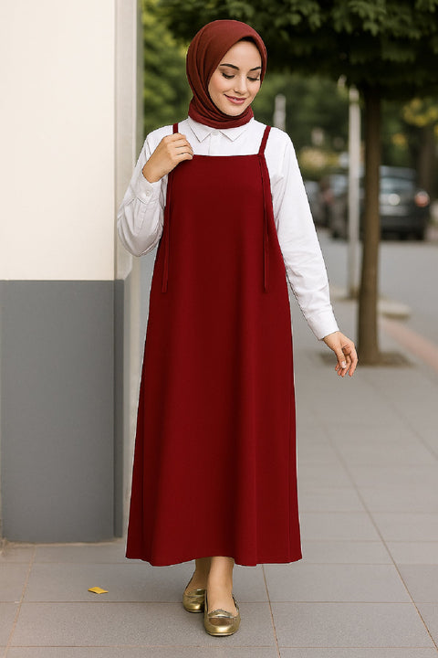 Kadın Bordo Basic Ayarlanabilir Askılı Jile Elbise - görsel 1