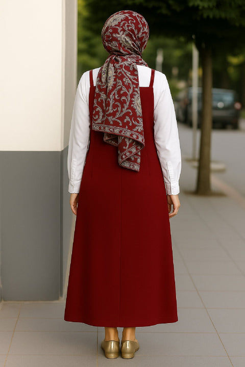 Kadın Bordo Basic Ayarlanabilir Askılı Jile Elbise - görsel 2