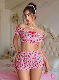 Kadın Pembe Çilek Desenli Fantezi Şort takım 2156 - görsel 1