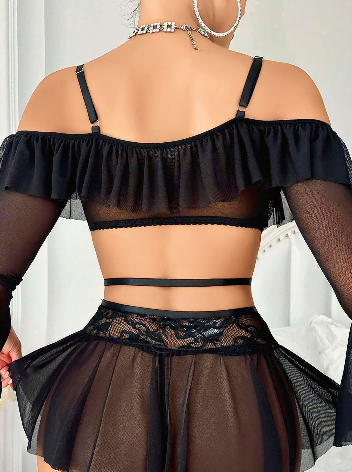 Kadın Siyah Etek Bustiyer Sexy Gecelik Takım 2157 - görsel 2