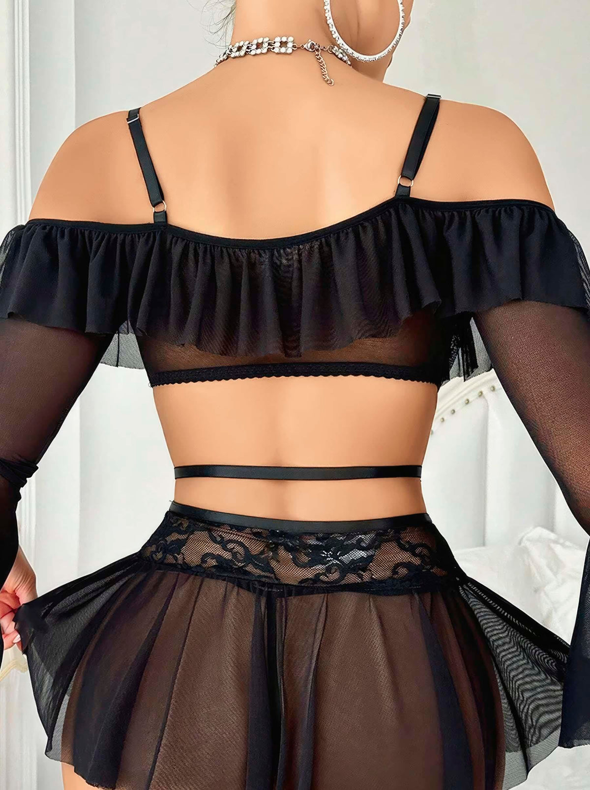 Kadın Siyah Etek Bustiyer Sexy Gecelik Takım 2157 - görsel 2