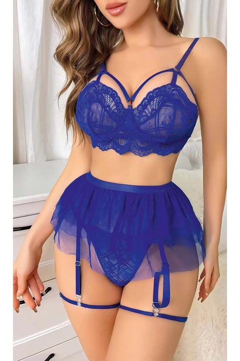 Mavi Bel Tüllü Kadın Seksi Fantezi Jartiyer Takım 2121 - görsel 2