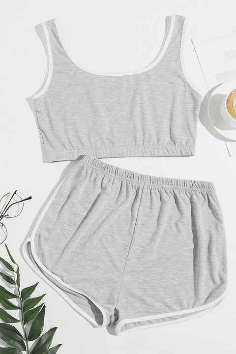 Kadın Gri Askılı Crop Top ve Şortlu Gecelik Takım - görsel 1