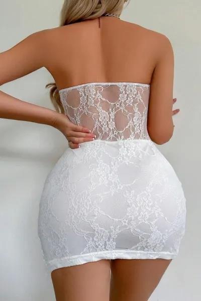 Beyaz Dantel İşlemeli Göğüs Dekolteli Seksi 5081 - görsel 4