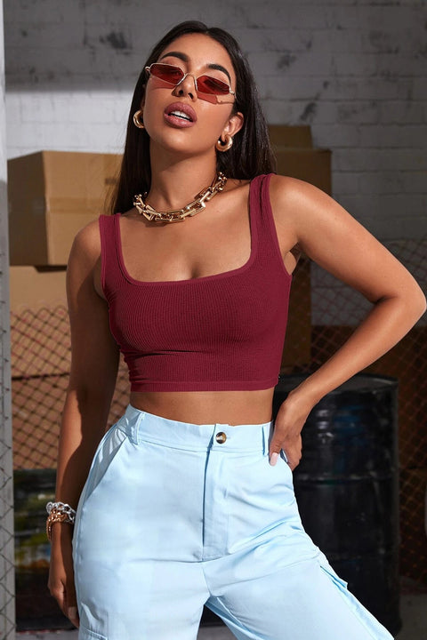 Kadın Bordo Kalın Askılı Crop Top Büstiyer - görsel 1