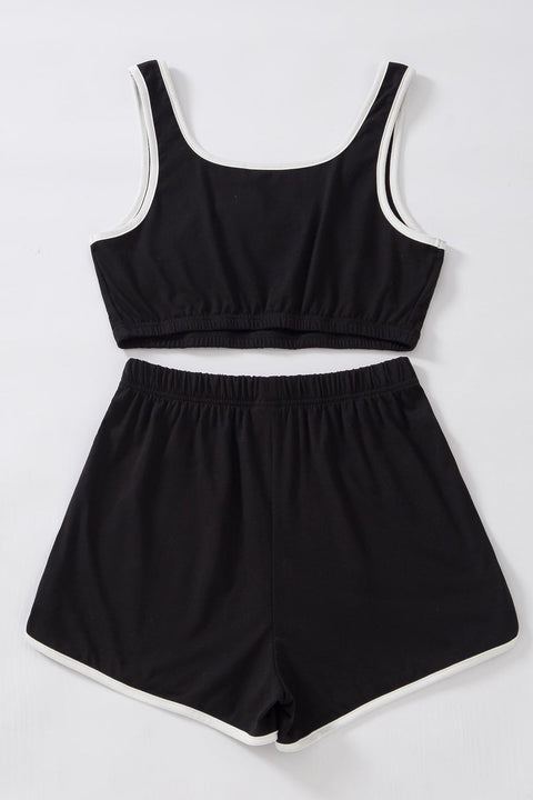 Kadın Siyah Askılı Crop Top ve Şortlu Gecelik Takım - görsel 3