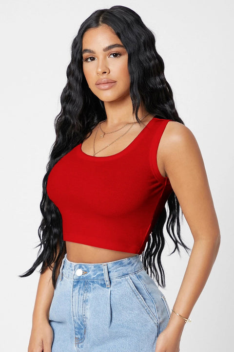Kadın Kırmızı Kare Yaka Crop Top Bluz - görsel 5
